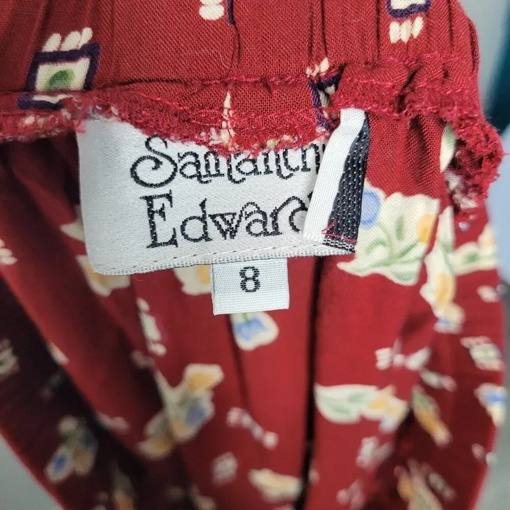 Vintage 90s red boho praire cottagecore maxi pull on tradewife tiered skirt 8